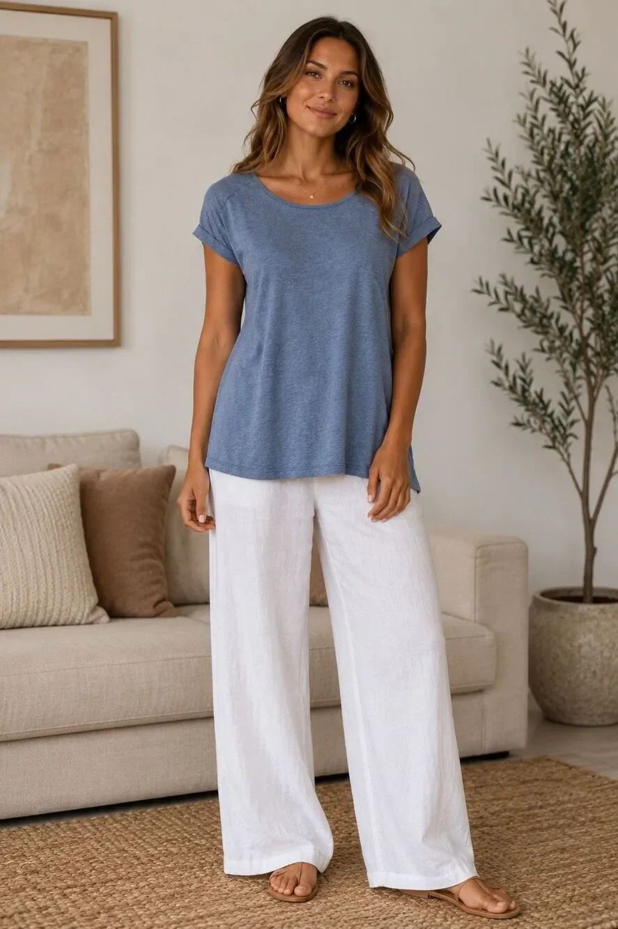 Stella Parker Collection XL Blue Short Sleeve Scoop Neck Casual Top Cotton Blend